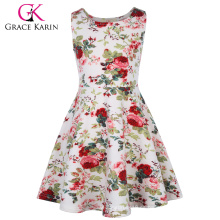 Grace Karin niños niños niñas sin mangas cuello de equipo patrón floral una línea de verano vestido CL010487-1